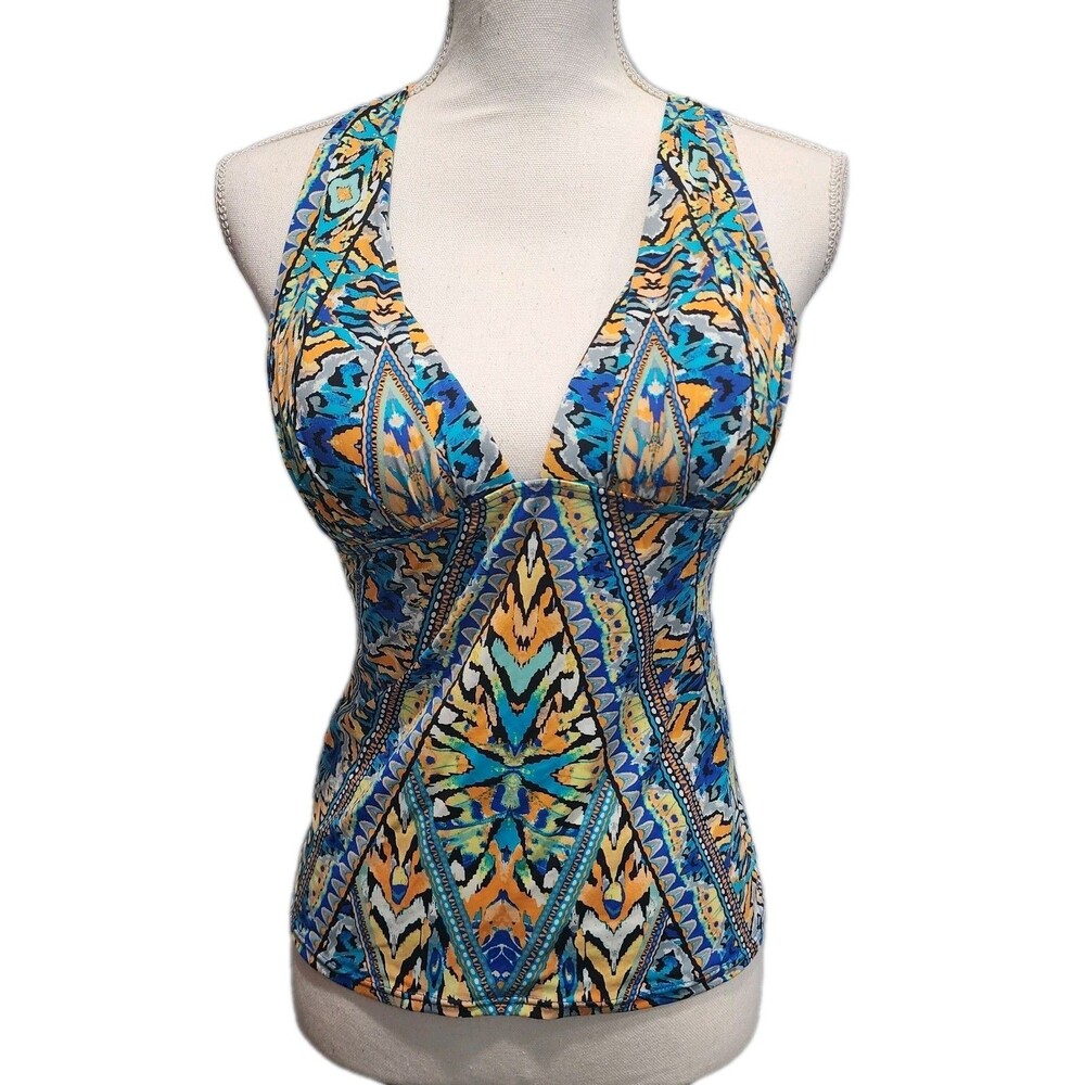BAR III Monarchy Macrame Back Printed Tankini Swimwear Top size Medium